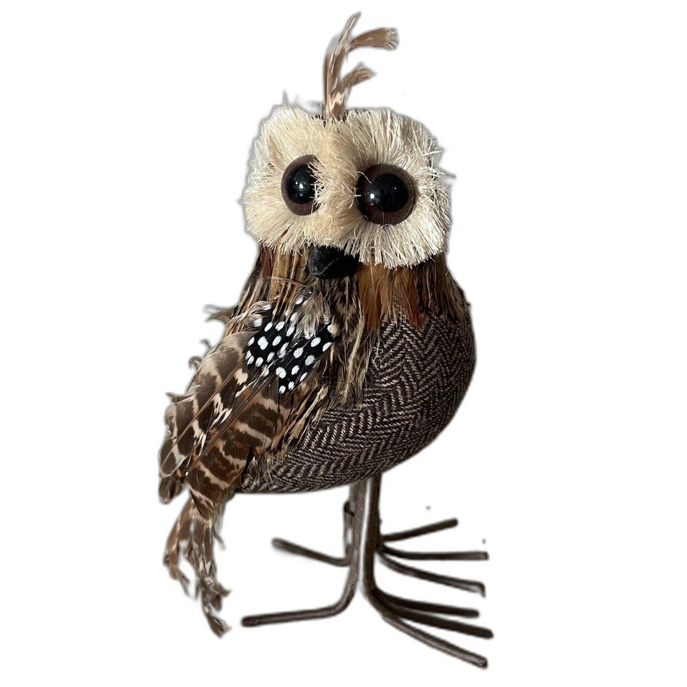 Vintage Collectible Feathered Owl Wooden Farmhouse Figurine Home Decor Display